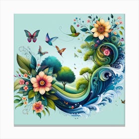 Flowers And Butterflies Canvas Print