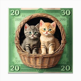 Cat In A Basket Vintage Adorable Poster Canvas Print