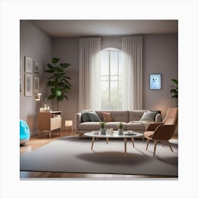 Living Room With A Blue Robot Canvas Print