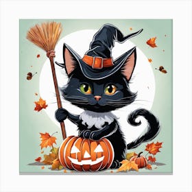 Cute Cat Halloween Pumpkin (25) Canvas Print