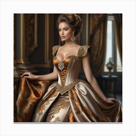Beautiful Woman In A Golden Gown 5 Canvas Print