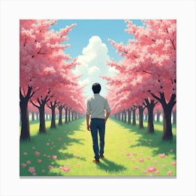 Keanu Reeves In A Peaceful Watercolor Orchard With Blooming Trees 1 Canvas Print