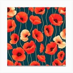 Poppies On A Blue Background Canvas Print