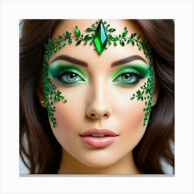 Rostro Mujer Con Aornos Verde Canvas Print