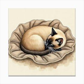 A Sleek Siamese Cat Curled Up On A Cozy Blanket With Its Owner, Watercolor 1 Canvas Print