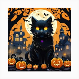 Halloween Black Cat Canvas Print