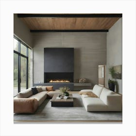 Modern Living Room With Fireplace Canvas Print