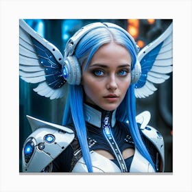 Futuristic Girl With Wings 8 Canvas Print