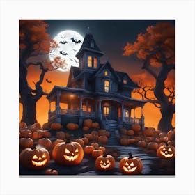 Halloween House With Pumpkins 20 Canvas Print