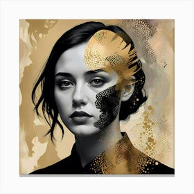 The Longing Veil: Gold And Black Portrait Of A Woman Canvas Print