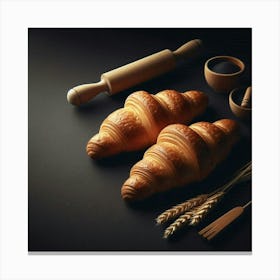 Croissants On A Black Background 1 Canvas Print