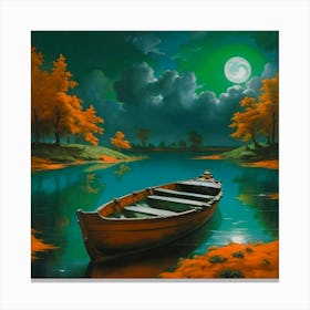 Boat In The Moonlight Canvas Print