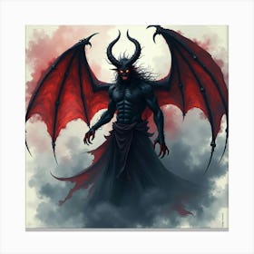 Demon In A Watercolor Black Magic Storm, Dark And Colorful 1 Canvas Print