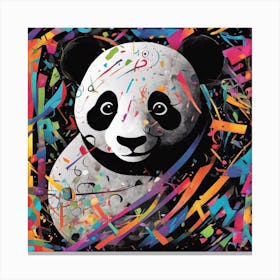 An Image Of A Panda With Letters On A Black Background, In The Style Of Bold Lines, Vivid Colors, Gr (1) Canvas Print