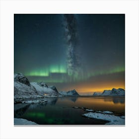 Northen lights and the milkstreet over Lofoten Canvas Print