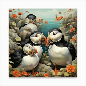 Puffins art print 1 Canvas Print