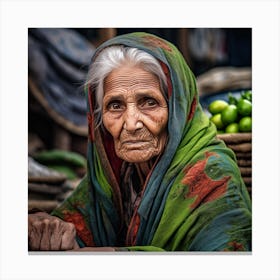 Old Lady At The Market Canvas Print