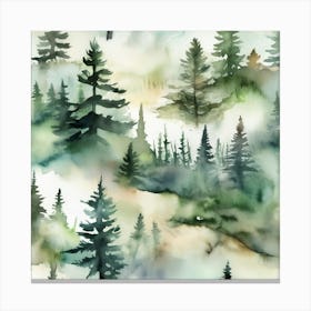 Appalachian Mountains of Misty Pines Watercolor Print of Evergreen Forest..362 Canvas Print