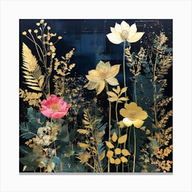 Gold And Black, Flowers On Black pink flowers 1 Canvas Print