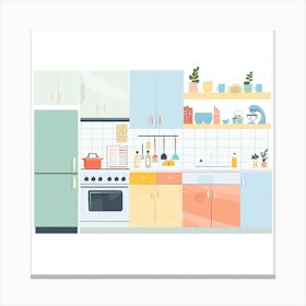 Kitchen Interior Flat Vector Illustration 10 Canvas Print