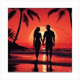 Couple At Sunset Canvas Print