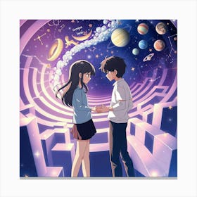 Girl And A Boy In Space Canvas Print