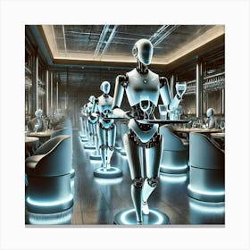 A Futuristic Dining Experience Featuring Robotic W Canvas Print