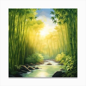 A Stream In A Bamboo Forest At Sun Rise Square Composition 420 Canvas Print