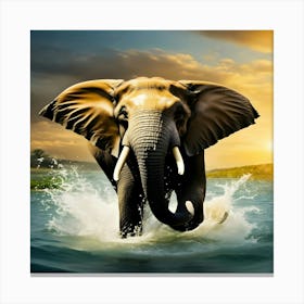 Elephant In The Water 1 Canvas Print