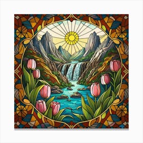 Stained Glass Mosaic Window Design Of A Scenic Canvas Print