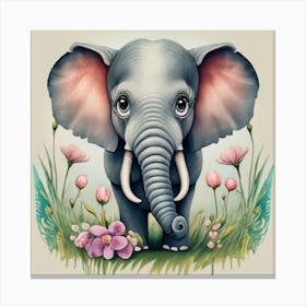 Elephant In The Meadow Canvas Print