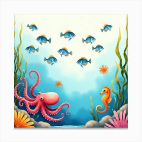 Flux Dev Vibrant Sea Creatures Including A Majestic Octopus Wi 3 Stampe su tela