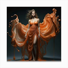 Woman In An Orange Dress 1 Canvas Print