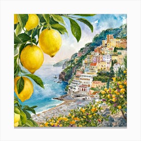 Amalfi View With Lemons Travel Painting Italy 3 Canvas Print