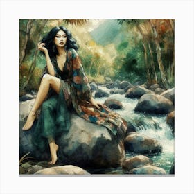 Asian Woman In The Forest Canvas Print