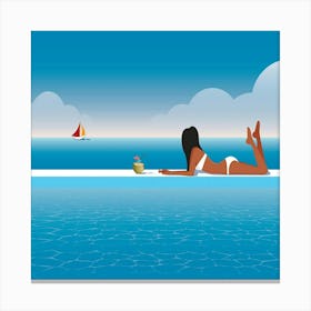 Woman Relaxing At The Pool Vector Canvas Print