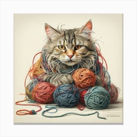 Cat With Yarn 4 Canvas Print