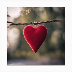 Red Heart Hanging On A Branch Canvas Print