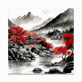 Chinese Landscape Mountains Ink Painting (3) 2 Canvas Print
