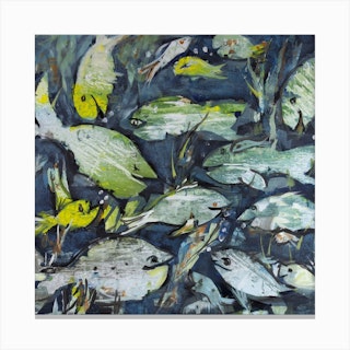 Green Fish 2 Square Canvas Print