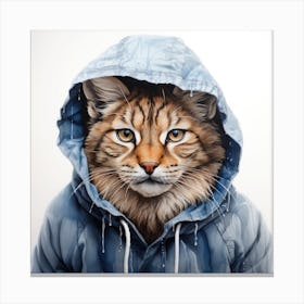 Watercolour Cartoon Lynx In A Hoodie 3 Canvas Print