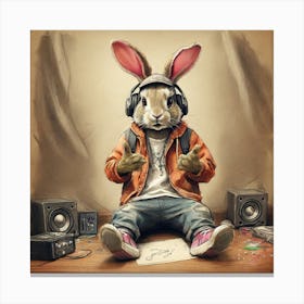 Rabbit With Headphones 1 Canvas Print