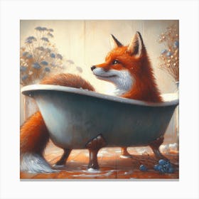 Fox In The Bath Canvas Print