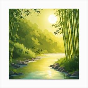 A Stream In A Bamboo Forest At Sun Rise Square Composition 224 Canvas Print