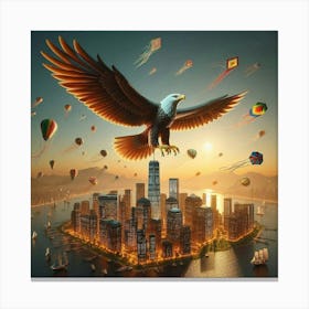 Eagle Flying Over City Canvas Print