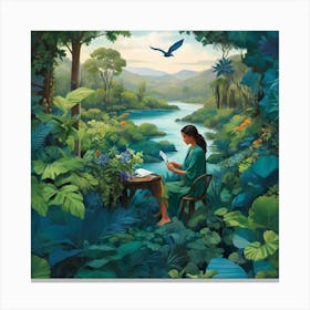 Reading In The Forest Canvas Print