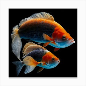 It's a pair of vibrant fish with striking orange, black, and white patterns Canvas Print