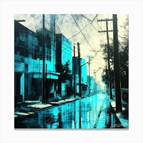 Lithograph Street - Corner Store Cyan Canvas Print