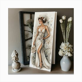 Bride In White Dress Elegance Canvas Print