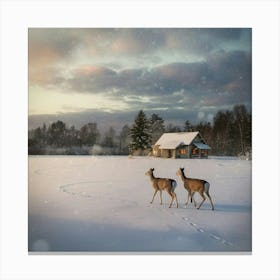 Two Deer In The Snow 4 Canvas Print